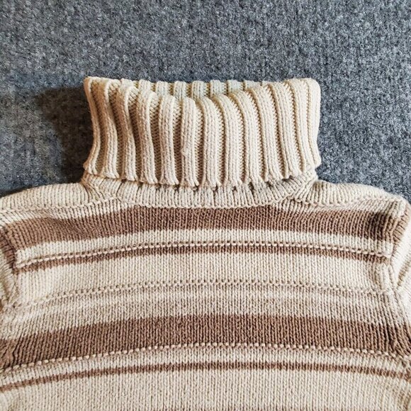 Women’s Small (6-8) Covington Knit Sweater Ivory Brown Stripe Turtle Neck Cotton - Picture 2 of 12